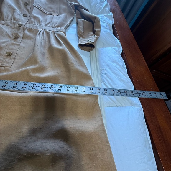 Vintage YSL Rive Gauche Tan Raw Silk Shirt Dress FR 42 US 8/10 - Picture 11 of 14